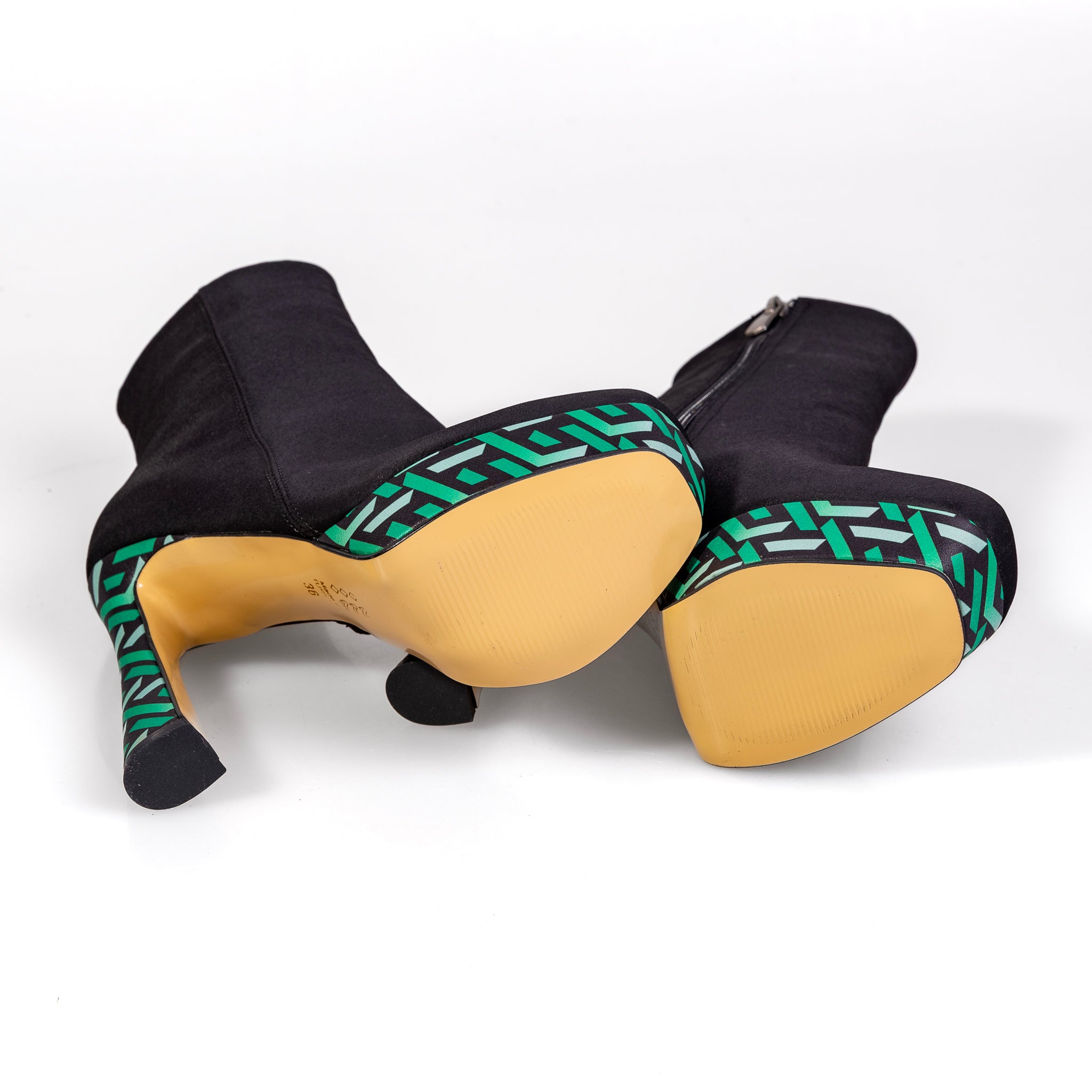 HT1300 Black/Green – Women’s Fabric Platform Ankle Boots