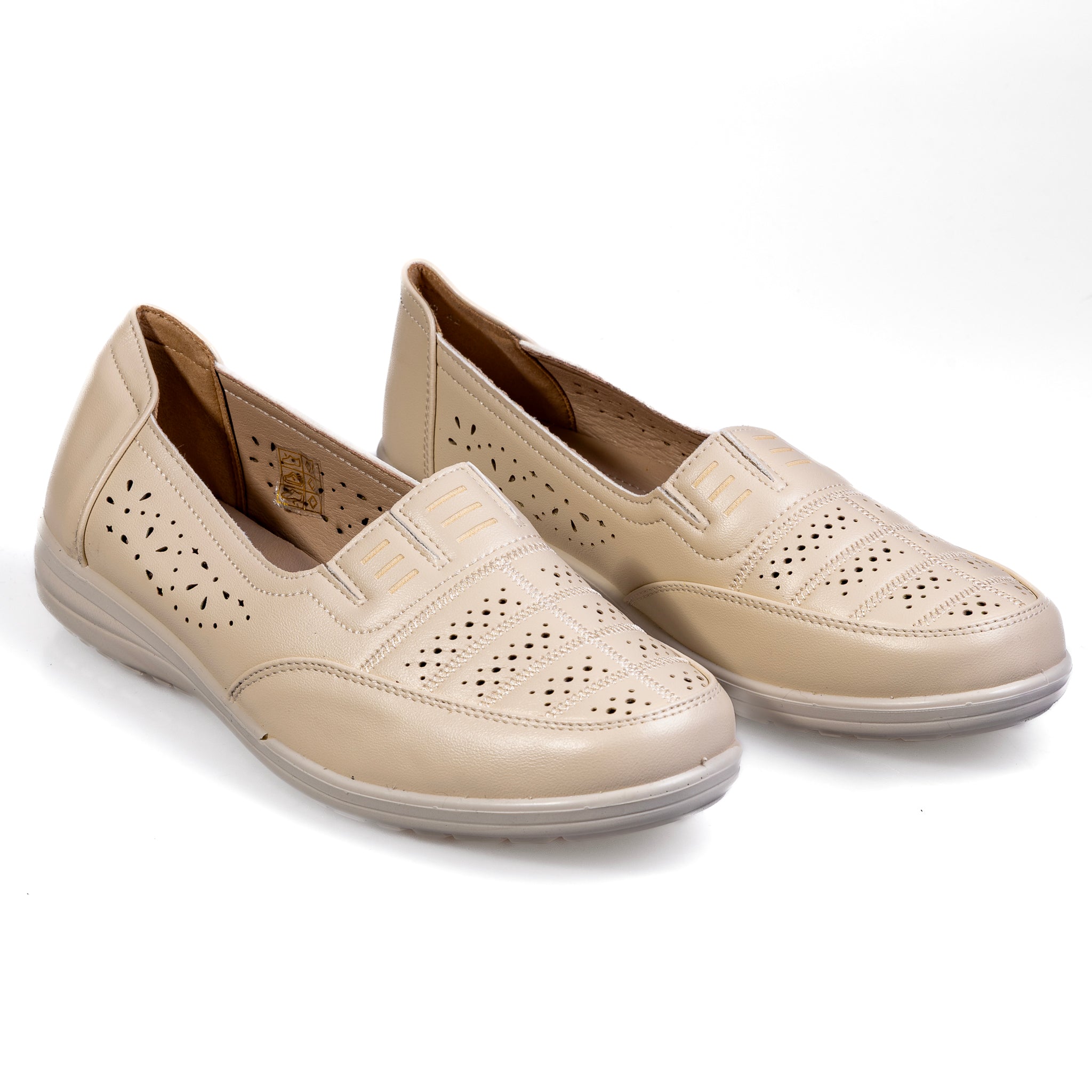 S566-2 Beige – Elegant Women’s Perforated Eco-Leather Shoes
