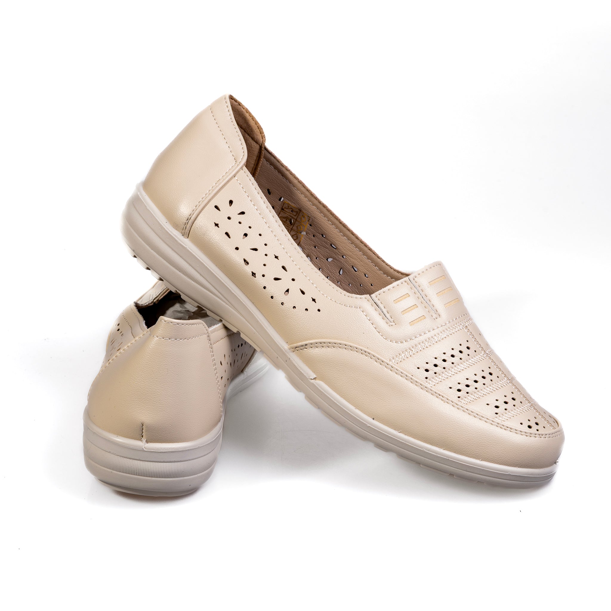 S566-2 Beige – Elegant Women’s Perforated Eco-Leather Shoes