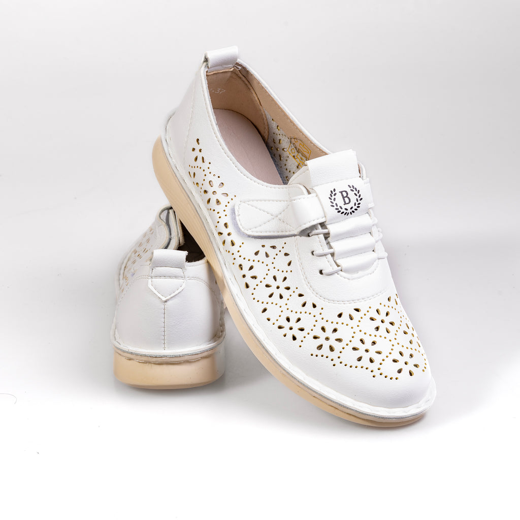 S599-2 White – Women’s Floral Perforated Comfort Sneakers