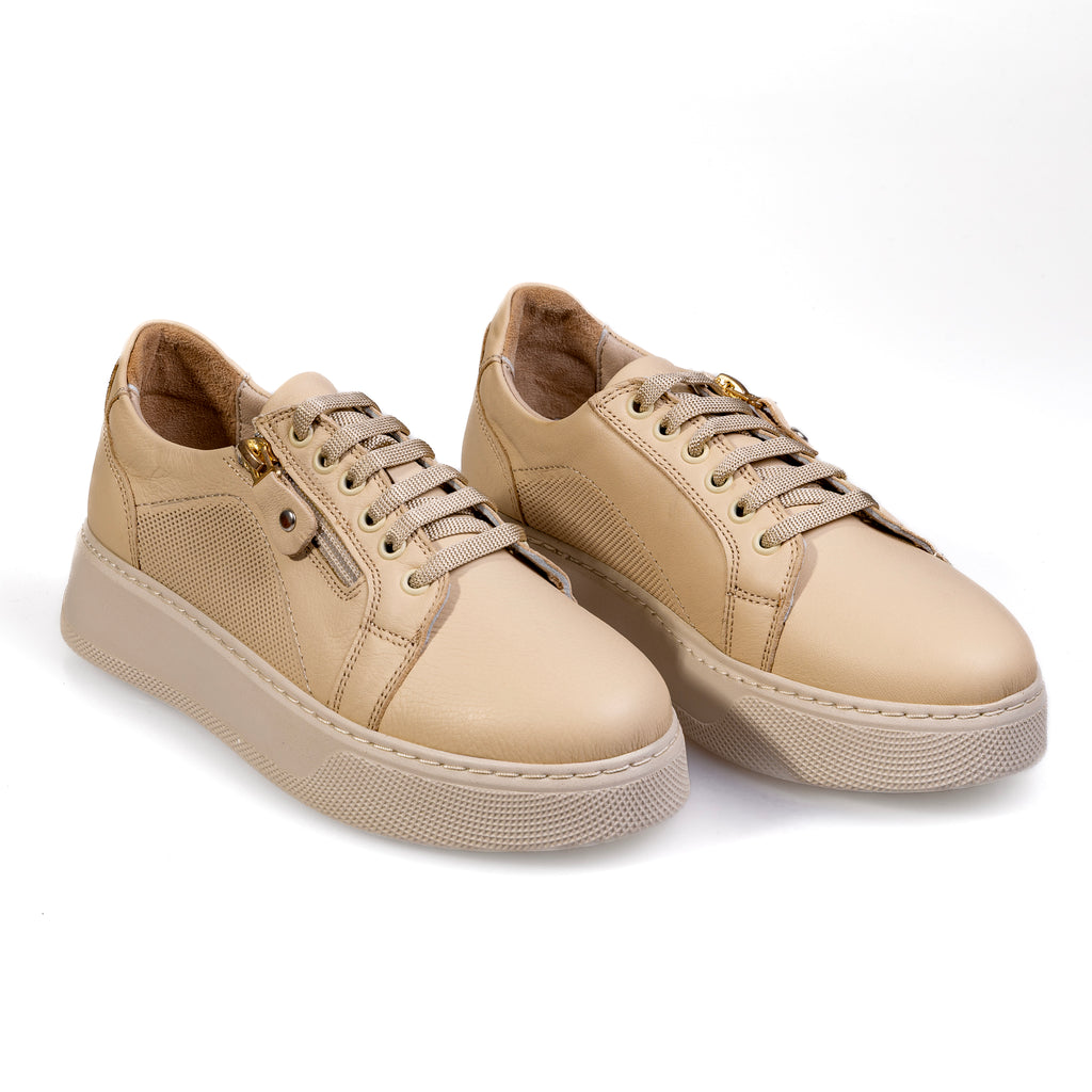 012 Beige – Premium Women’s Genuine Leather Everyday Shoes