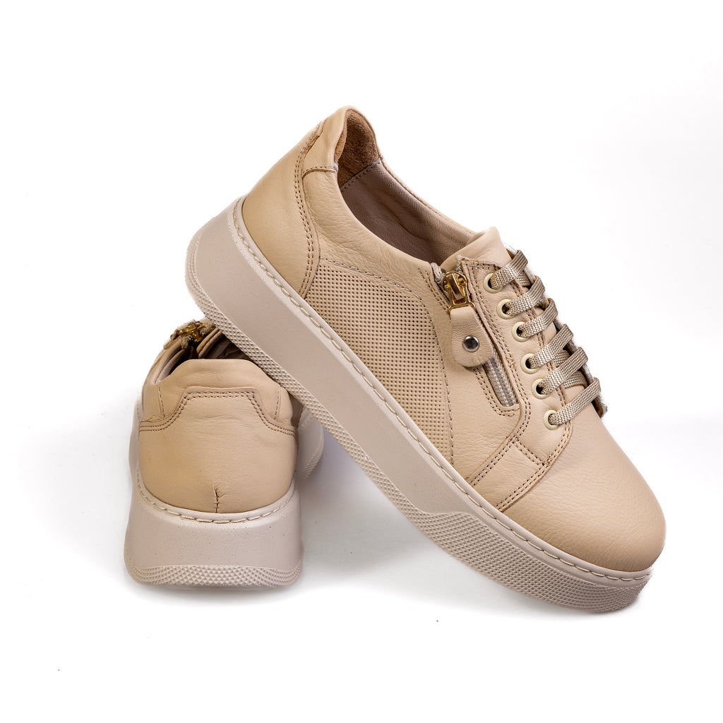 012 Beige – Premium Women’s Genuine Leather Everyday Shoes