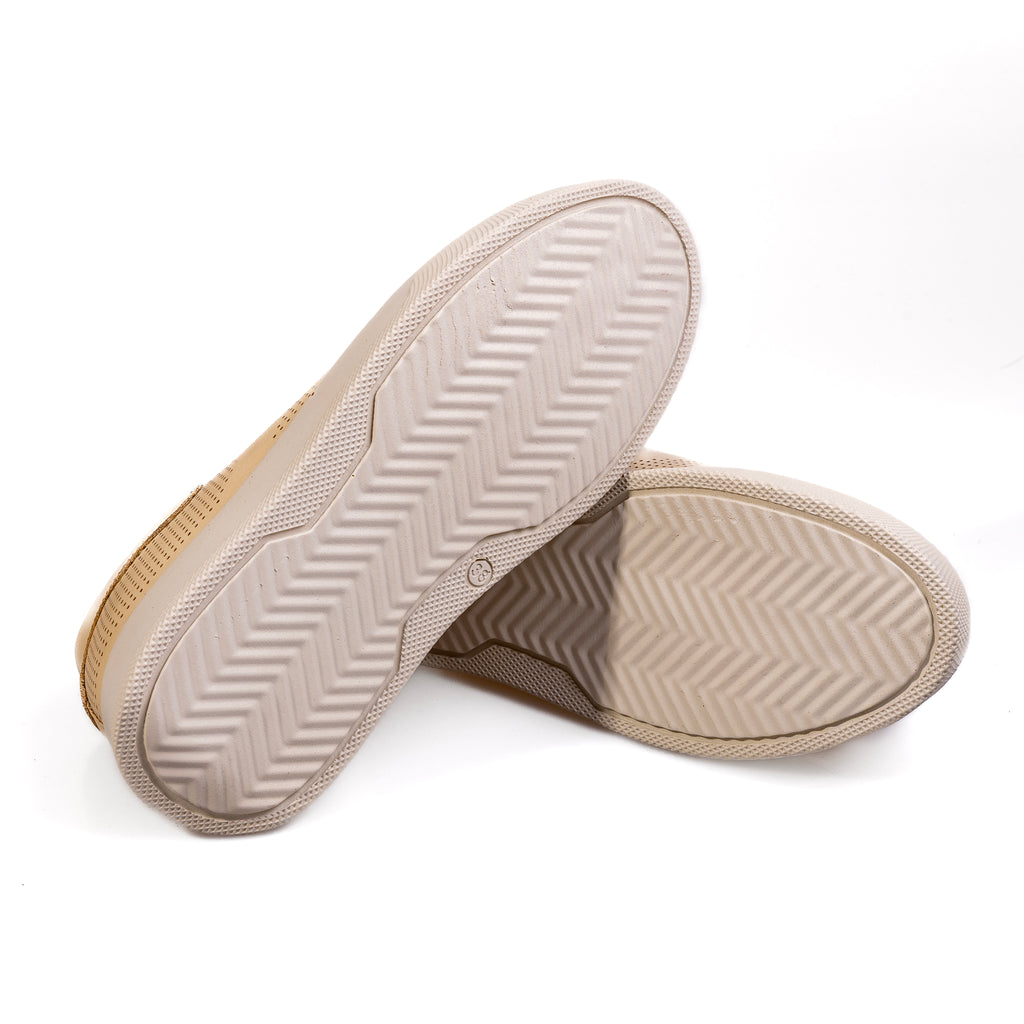 010 Beige – Women’s Perforated Genuine Leather Comfort Sneakers