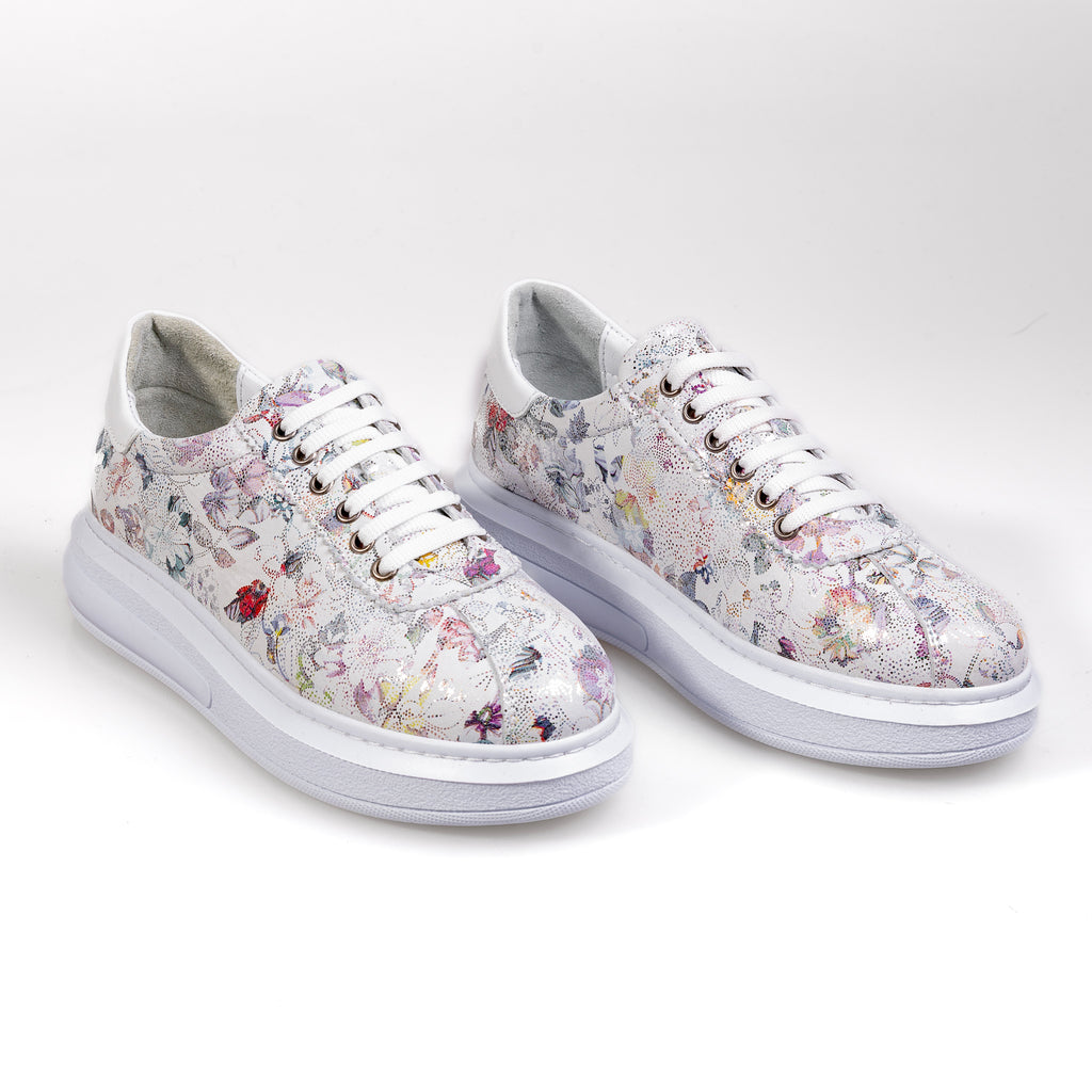 014 White – Women’s Elegant Genuine Leather Floral Sneakers