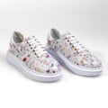 014 White – Women’s Elegant Genuine Leather Floral Sneakers