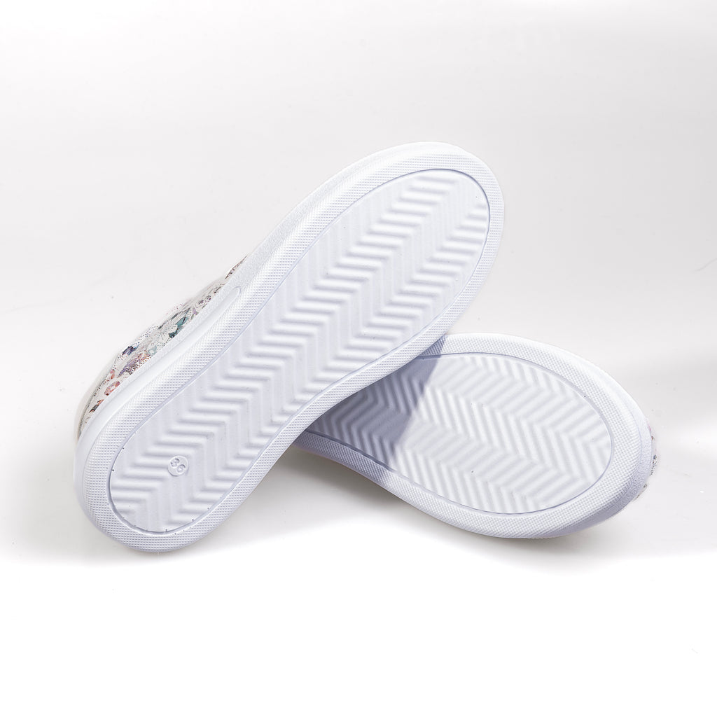 014 White – Women’s Elegant Genuine Leather Floral Sneakers