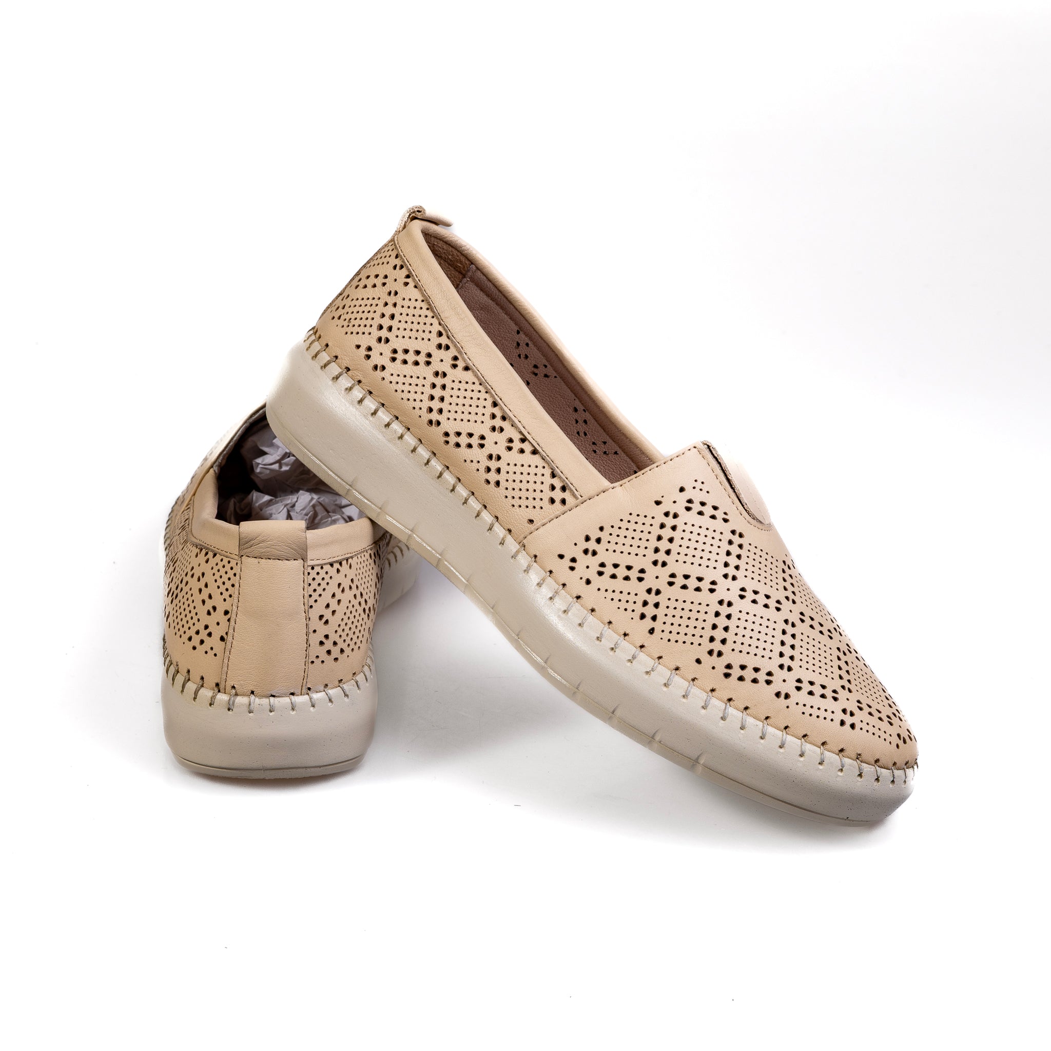 031 Beige – Premium Women’s Genuine Leather Everyday Shoes