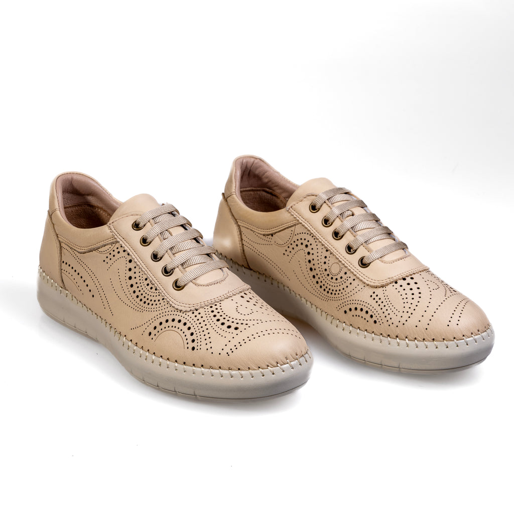 030 Beige – Premium Women’s Genuine Leather Everyday Shoes