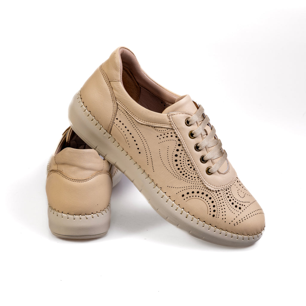030 Beige – Premium Women’s Genuine Leather Everyday Shoes