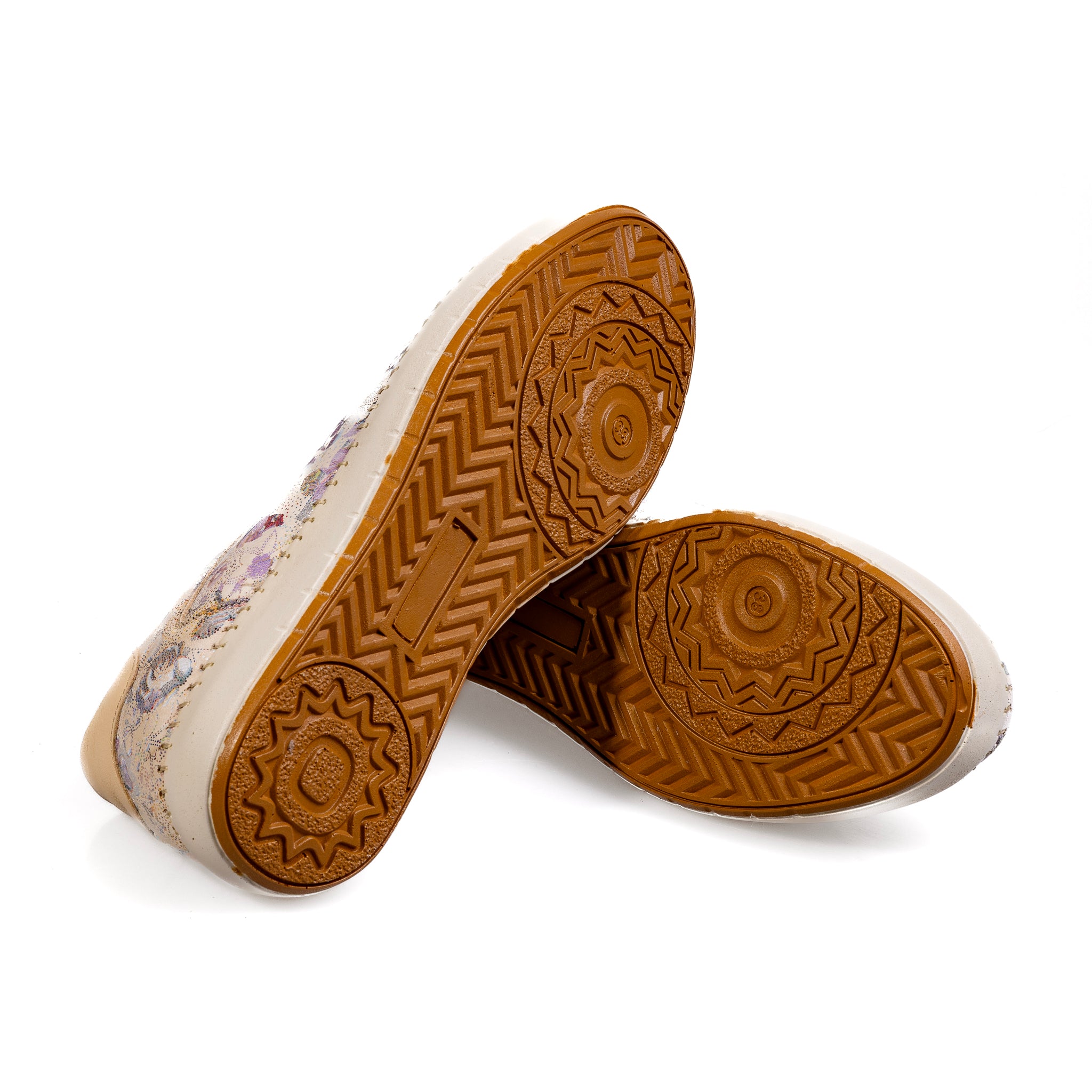 034 Beige – Women’s Floral Genuine Leather Comfort Sneakers