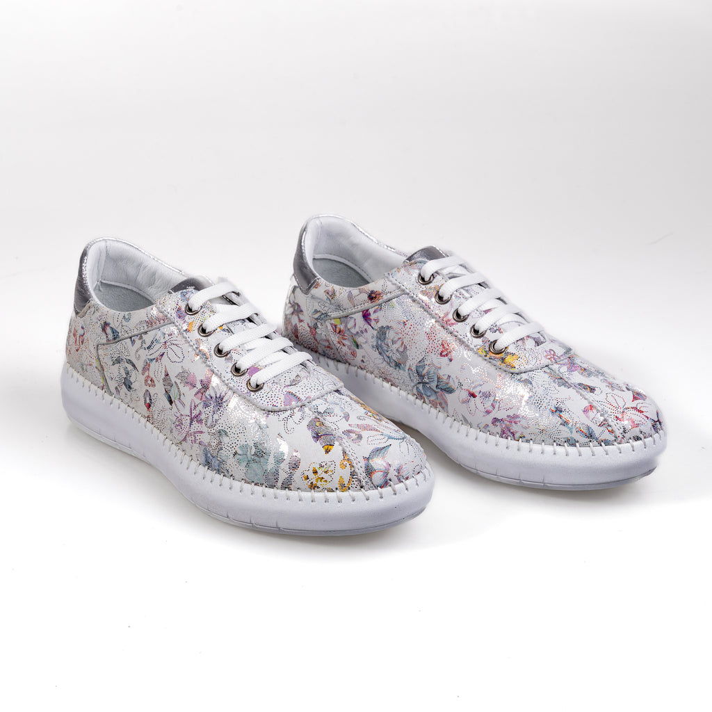 034 White – Women’s Floral Genuine Leather Comfort Sneakers