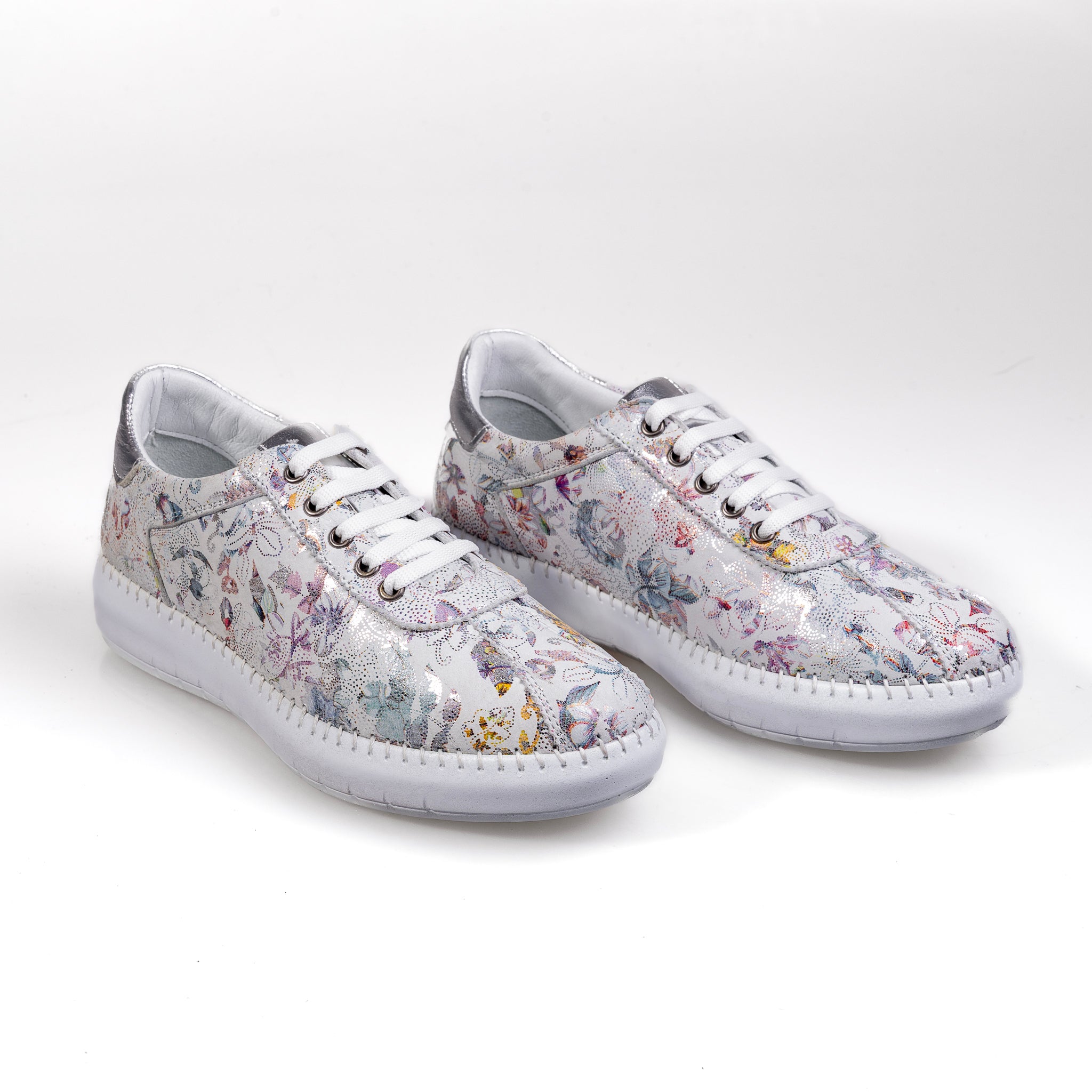 034 White – Women’s Floral Genuine Leather Comfort Sneakers