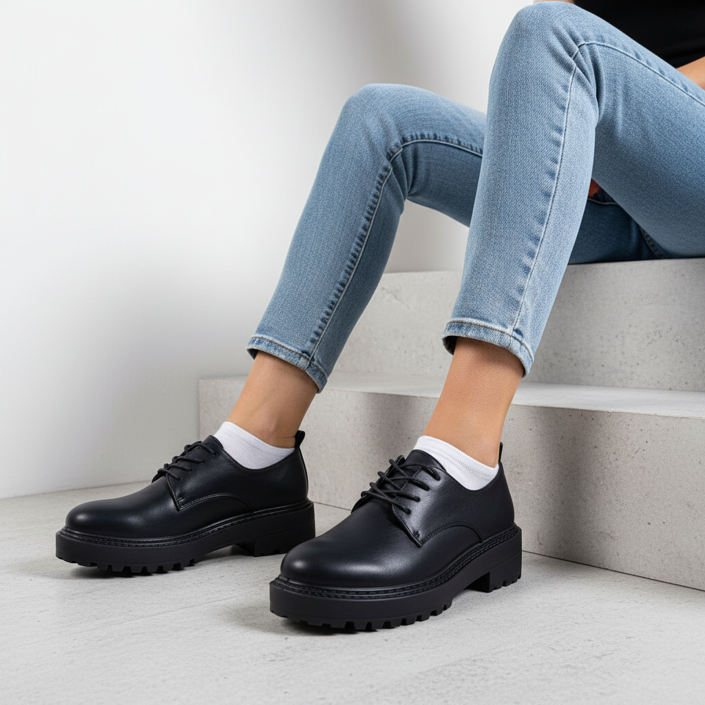 LL-2-1 Pantofi casual negri pentru femei