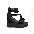 N2152-1 Pantofi Oxford cu platformă pentru femei, negri, cu finisaj lucios