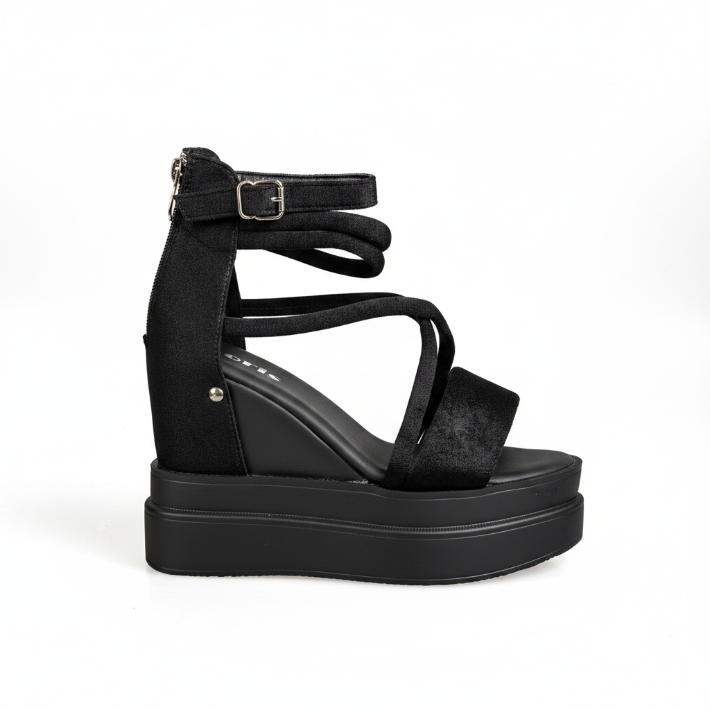 N2152-1 Pantofi Oxford cu platformă pentru femei, negri, cu finisaj lucios