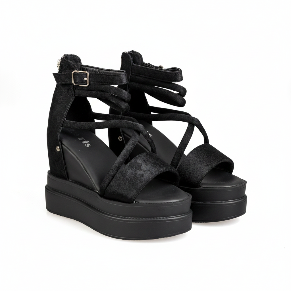 N2152-1 Pantofi Oxford cu platformă pentru femei, negri, cu finisaj lucios