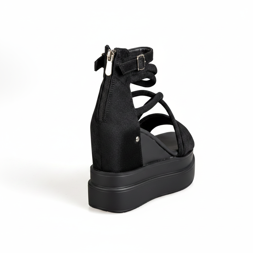 N2152-1 Pantofi Oxford cu platformă pentru femei, negri, cu finisaj lucios