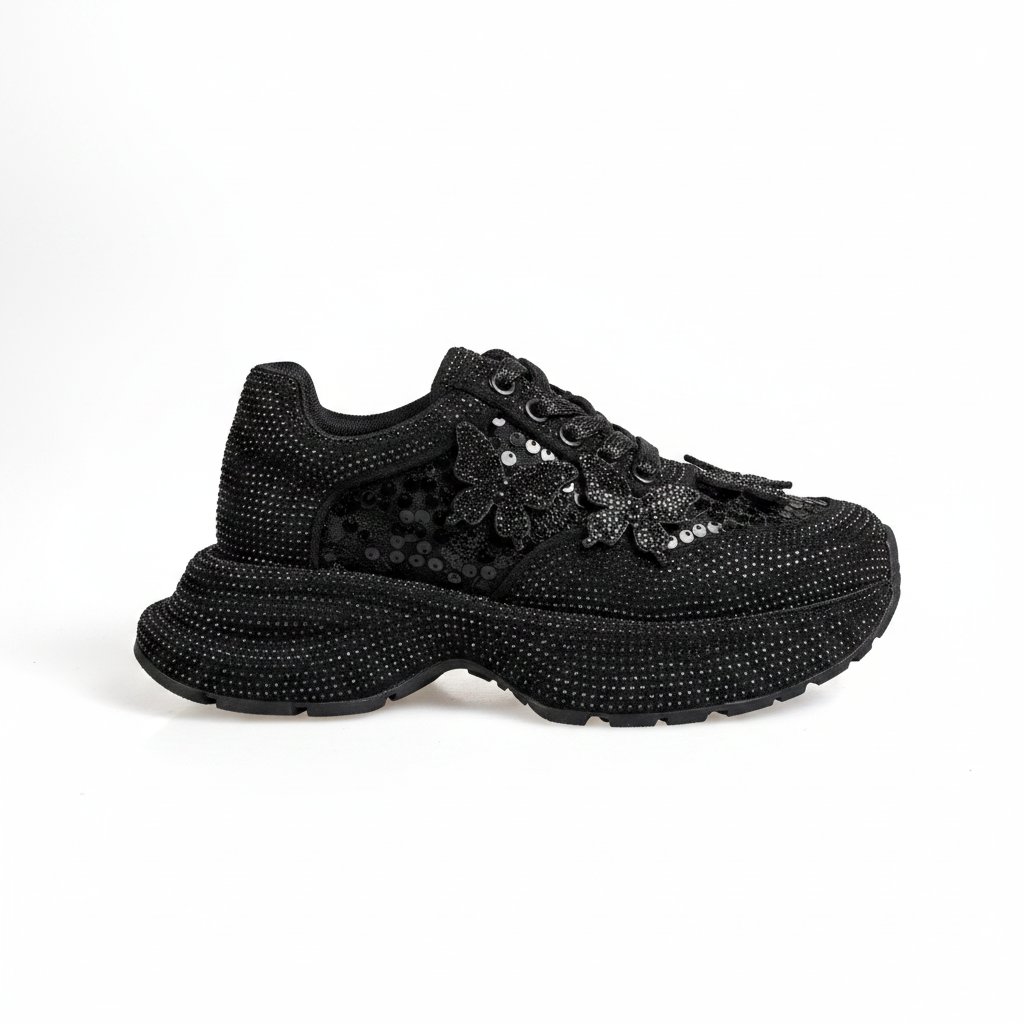 N2201-1 Adidași clasici cu talpă înaltă pentru femei – Negru
