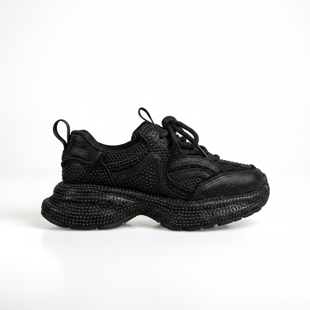N2203-1 Adidași cu platformă și finisaj lucios pentru femei – Negru