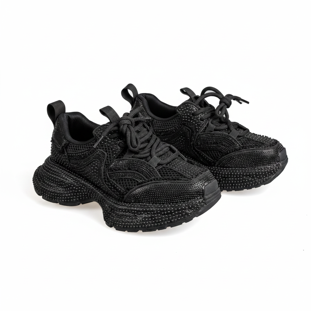 N2203-1 Adidași cu platformă și finisaj lucios pentru femei – Negru