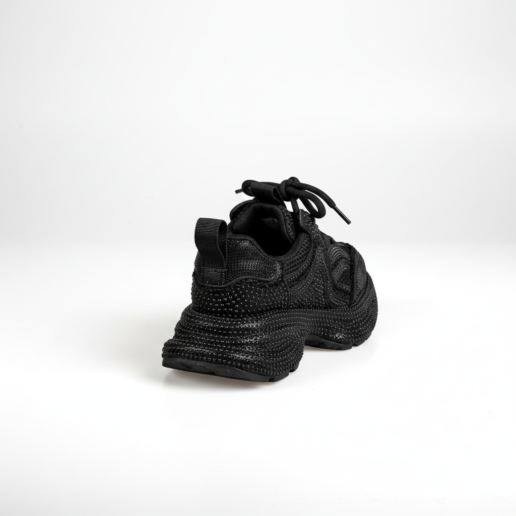 N2203-1 Adidași cu platformă și finisaj lucios pentru femei – Negru