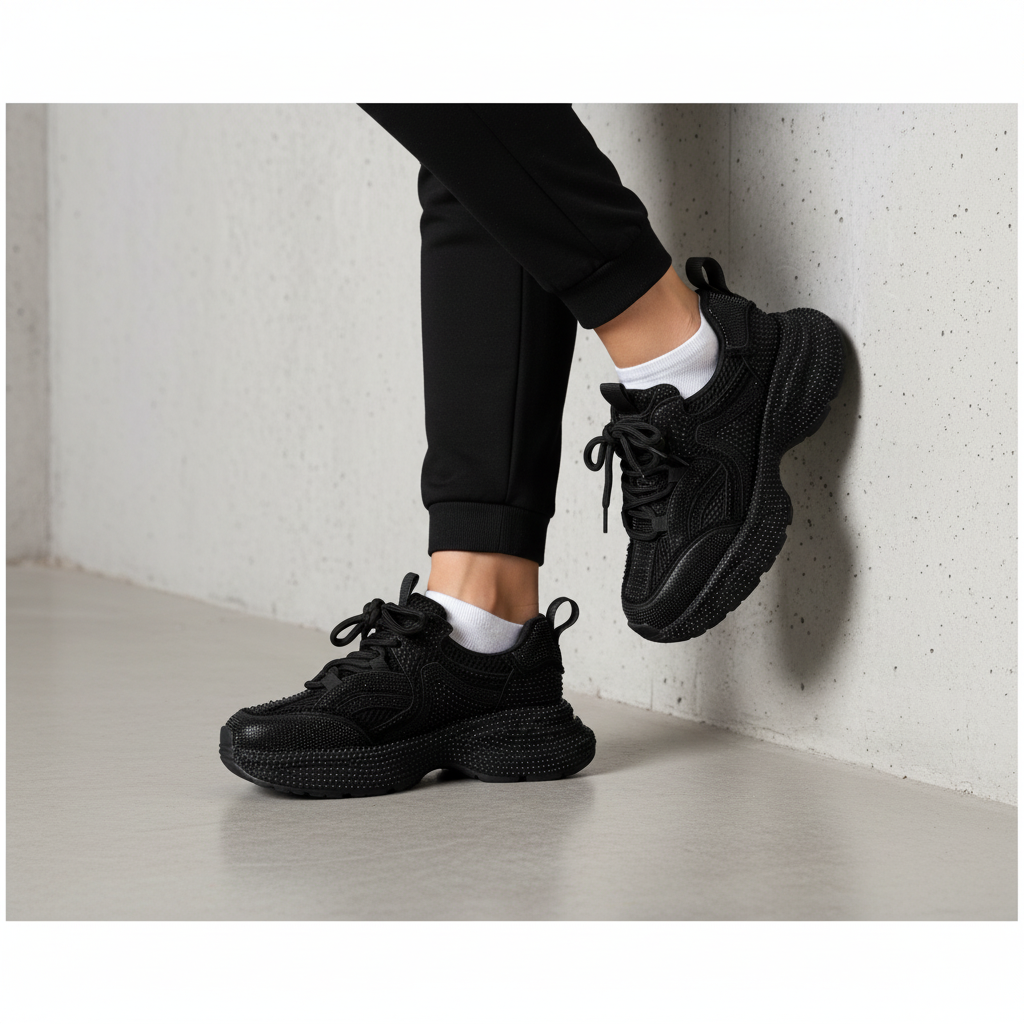 N2203-1 Adidași cu platformă și finisaj lucios pentru femei – Negru