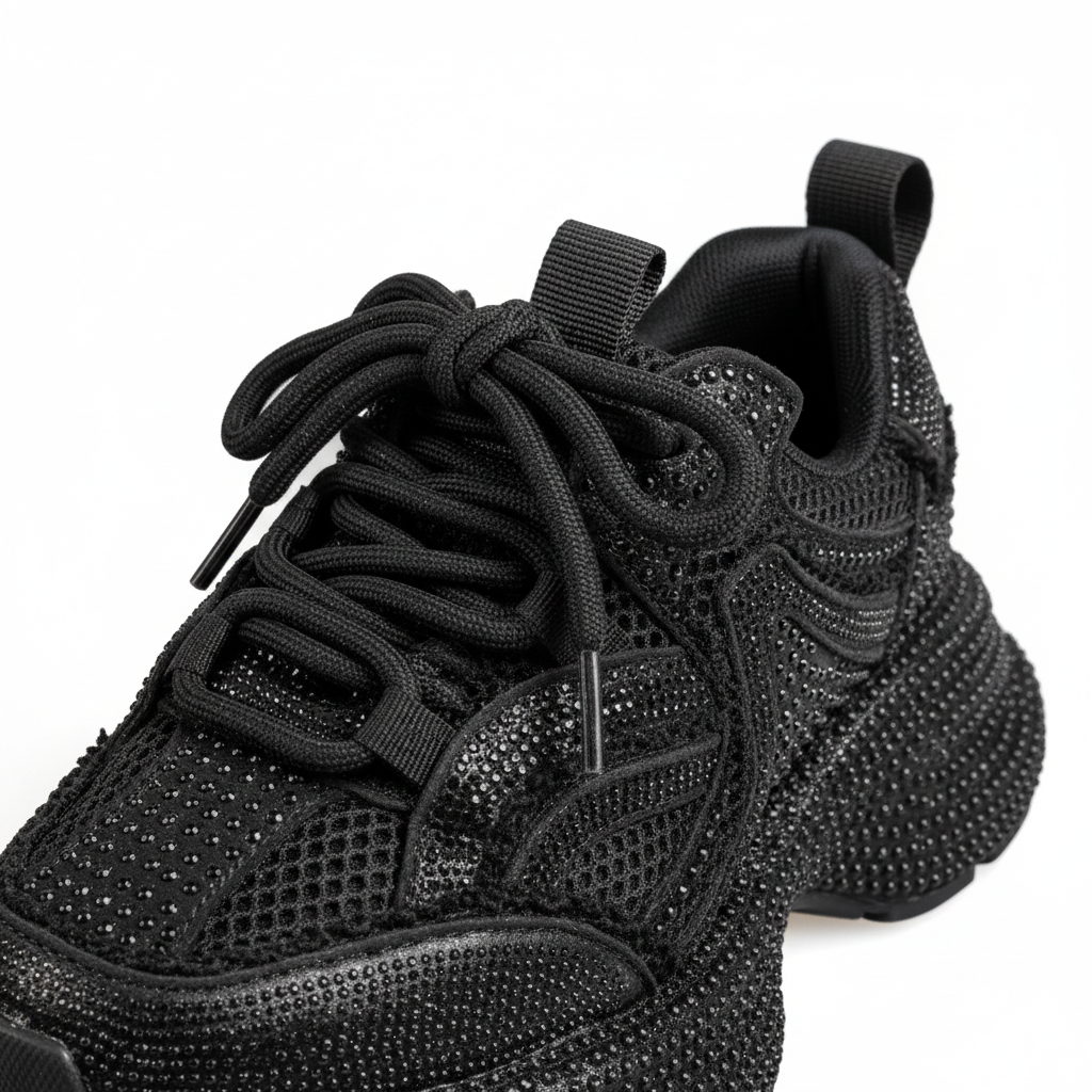 N2203-1 Adidași cu platformă și finisaj lucios pentru femei – Negru