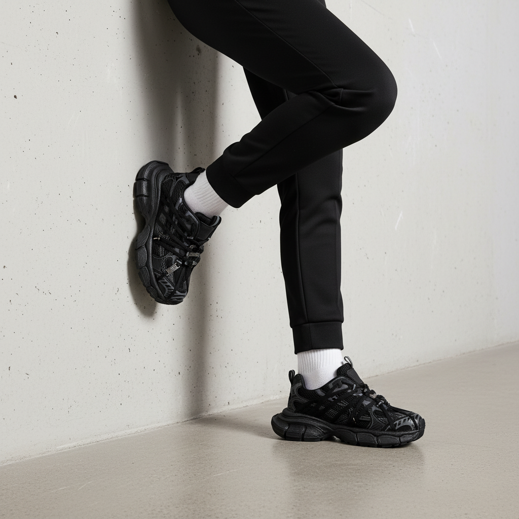 N2205-1 Adidași sport pentru femei, cu talpă joasă și platformă – Negru