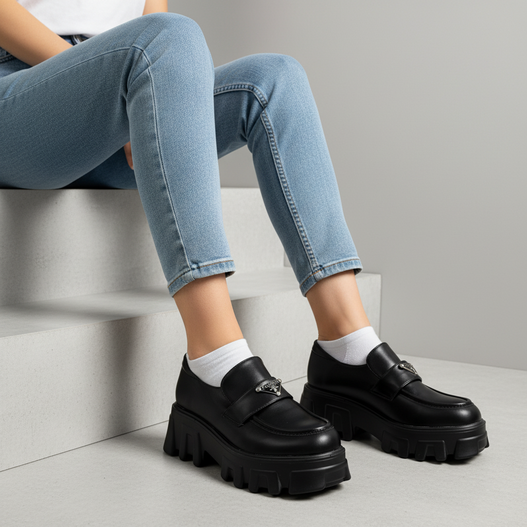 N2206-3 Mocasini eleganți cu platformă pentru femei – Negru