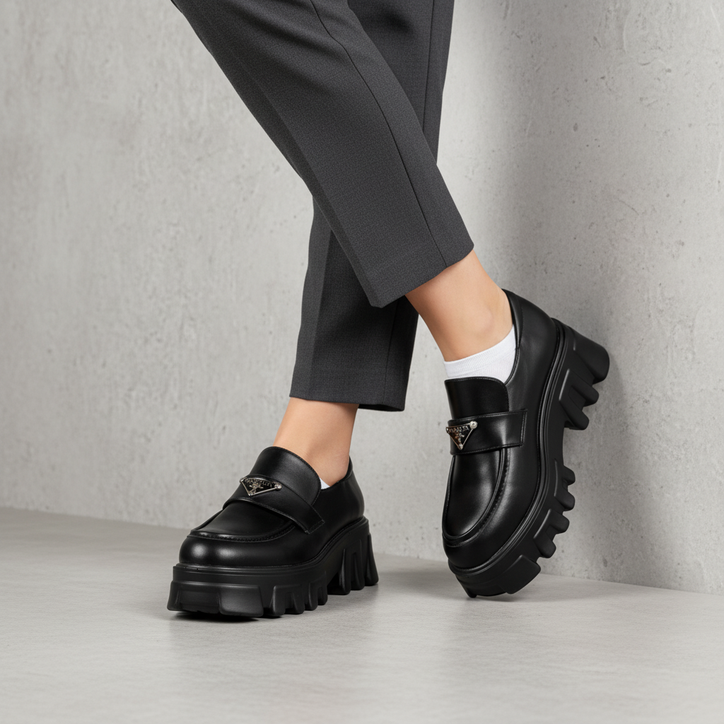 N2206-3 Women's Chic Platform Loafers - Black
