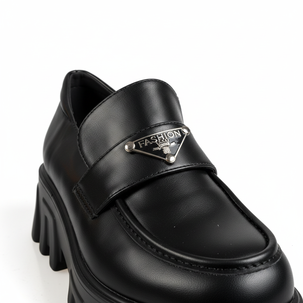 N2206-3 Women's Chic Platform Loafers - Black