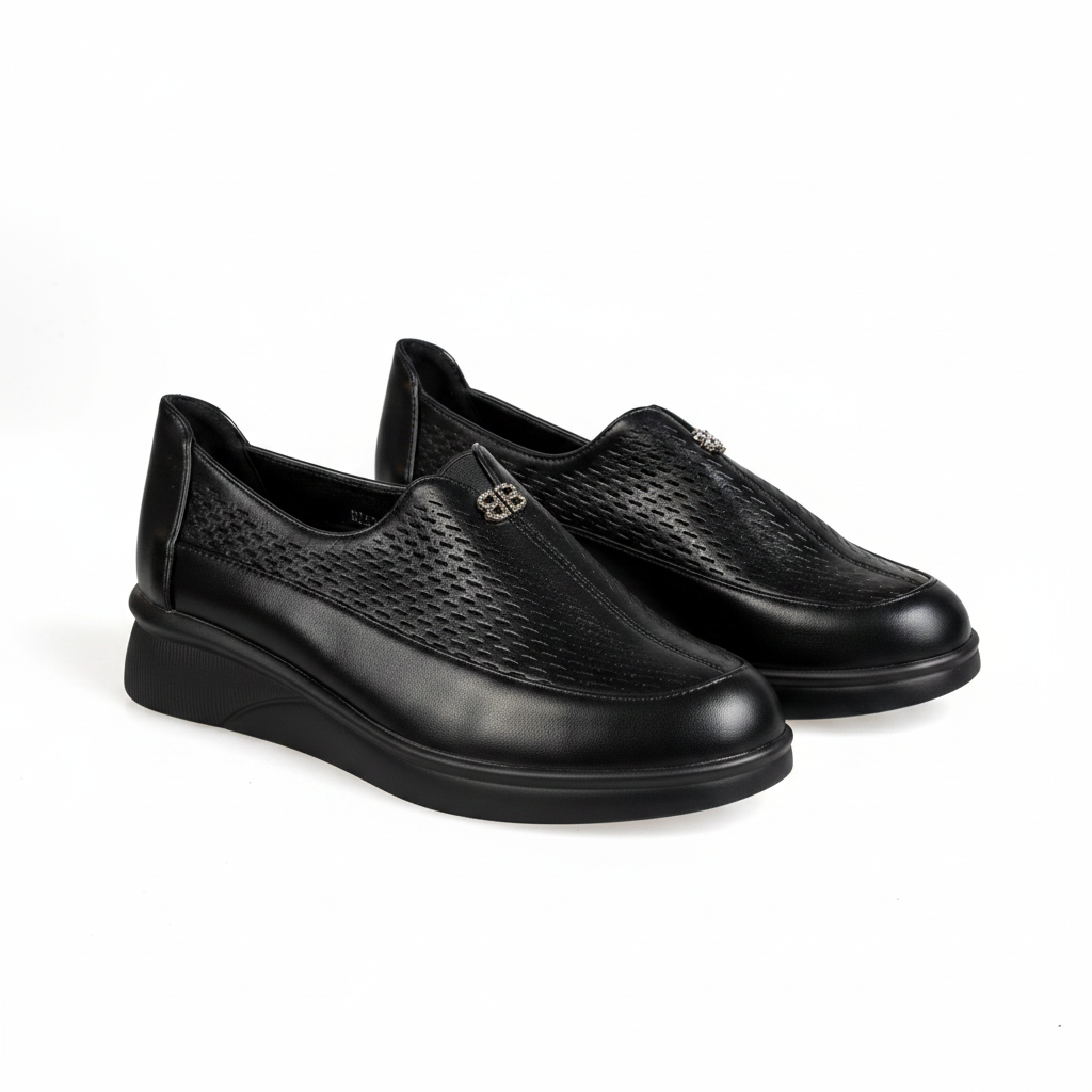 N267-1 Pantofi Oxford cu platformă pentru femei, negri, cu finisaj lucios
