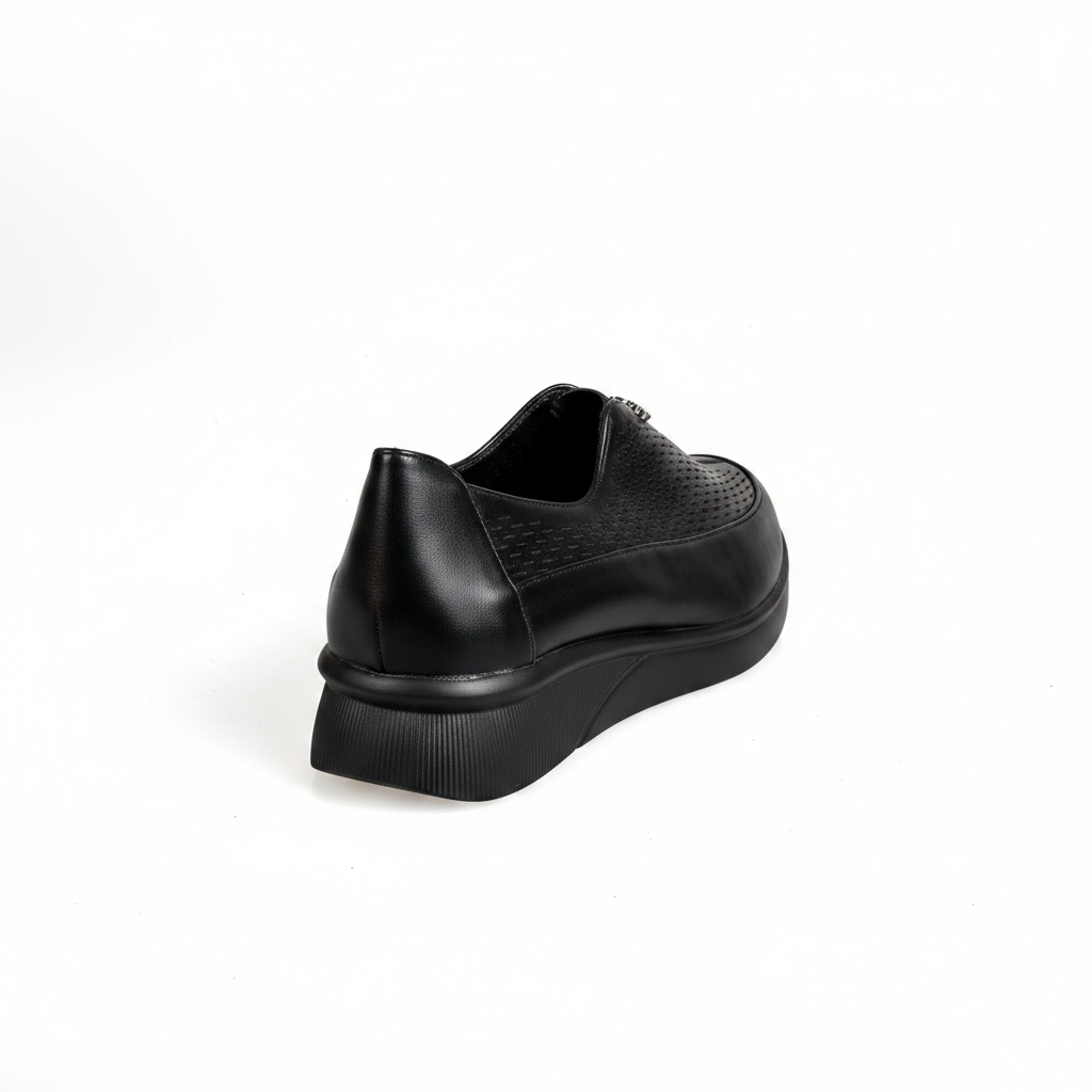 N267-1 Pantofi Oxford cu platformă pentru femei, negri, cu finisaj lucios