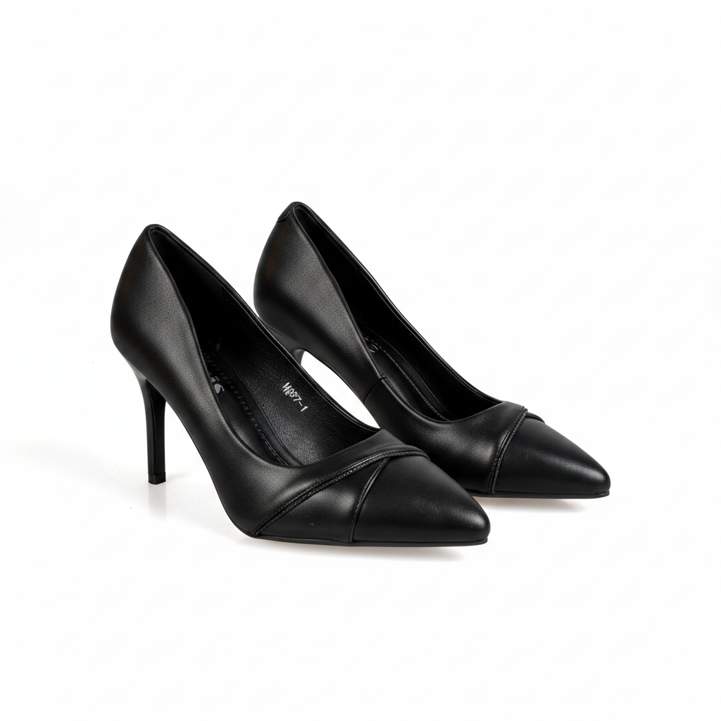 N277-1 Pantofi cu toc stiletto clasici pentru femei, cu vârf ascuțit – Negru