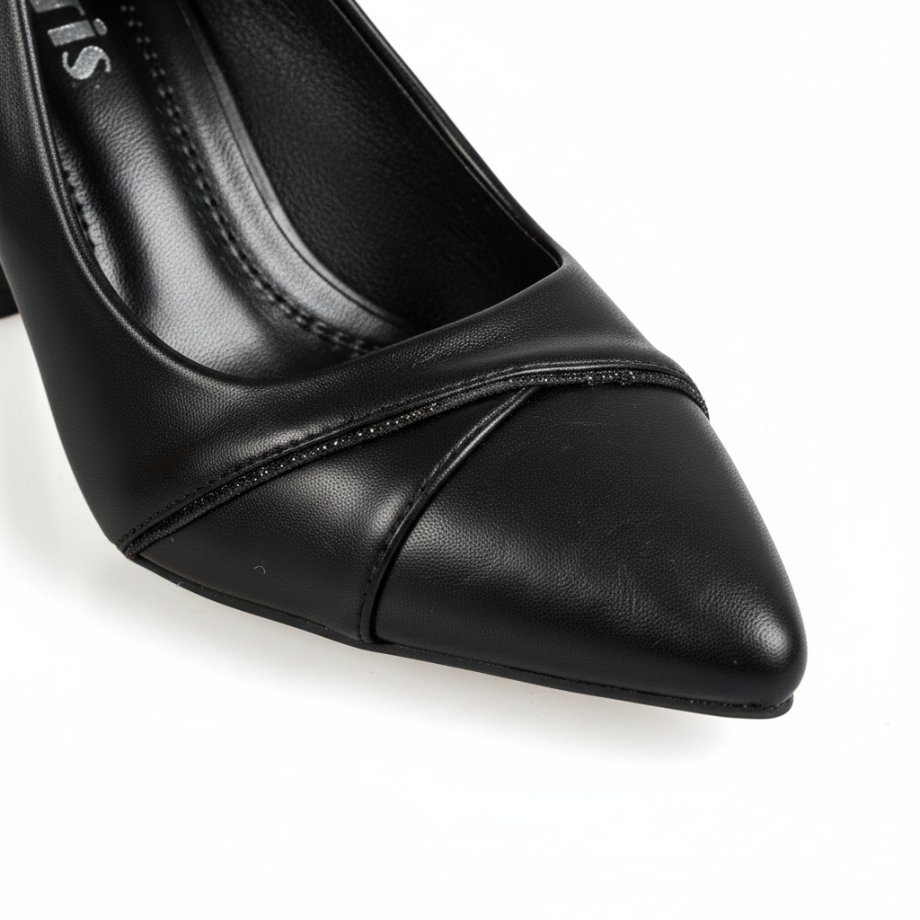 N277-1 Pantofi cu toc stiletto clasici pentru femei, cu vârf ascuțit – Negru