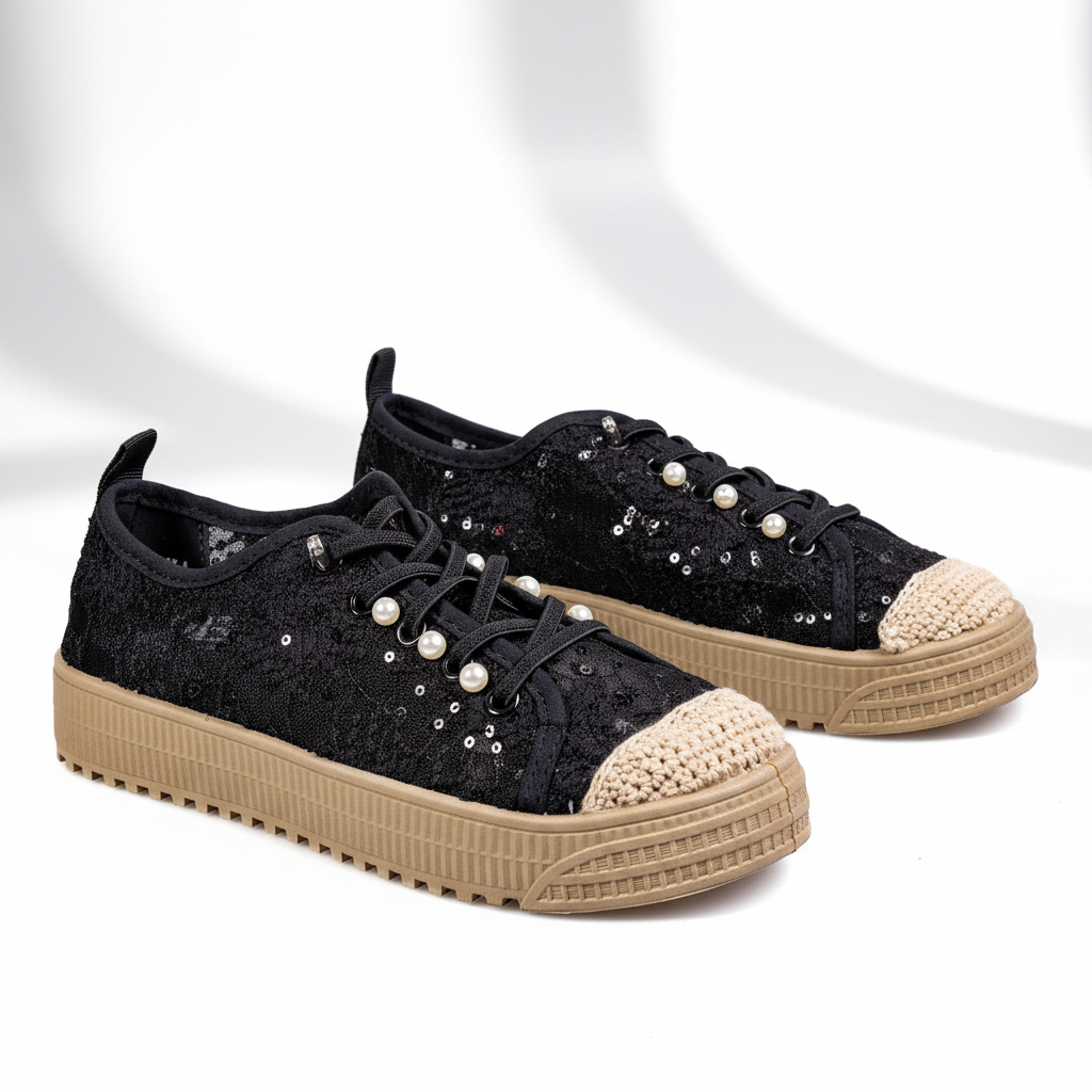 S587-1 Black – Romantic Floral Lace Women’s Sneakers