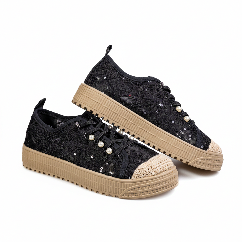 S587-1 Black – Romantic Floral Lace Women’s Sneakers