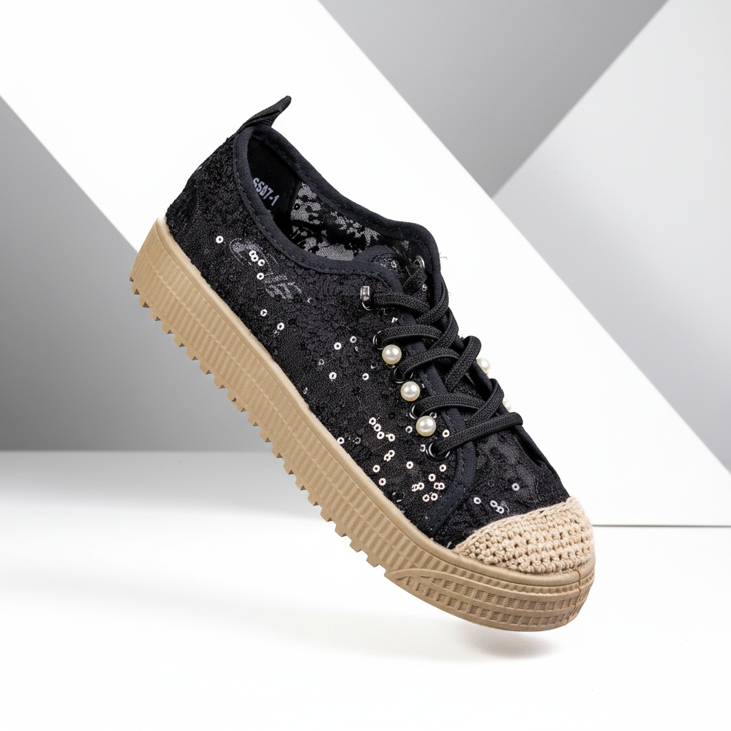 S587-1 Black – Romantic Floral Lace Women’s Sneakers