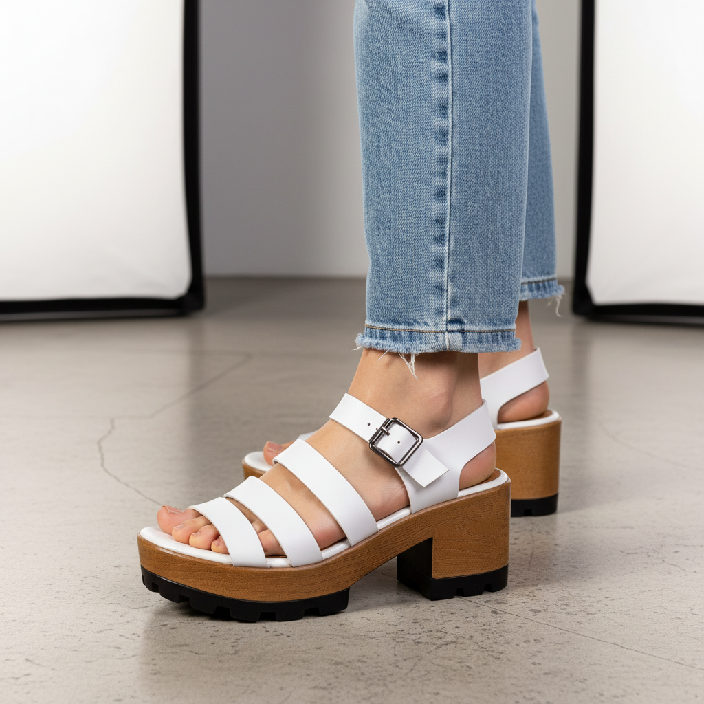 A3468-1 White – Women’s Strappy Platform Comfort Sandals