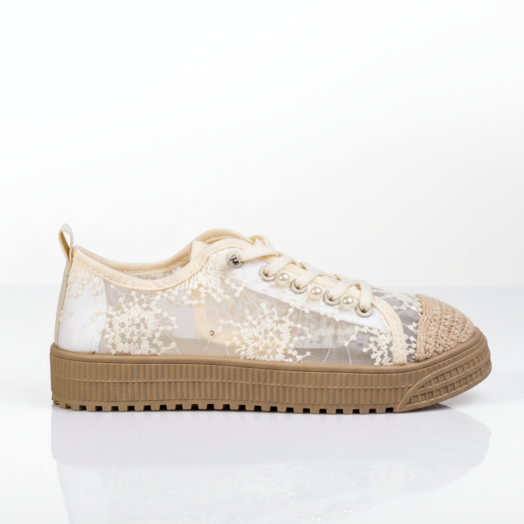 S587-3 Beige – Romantic Floral Lace Women’s Sneakers