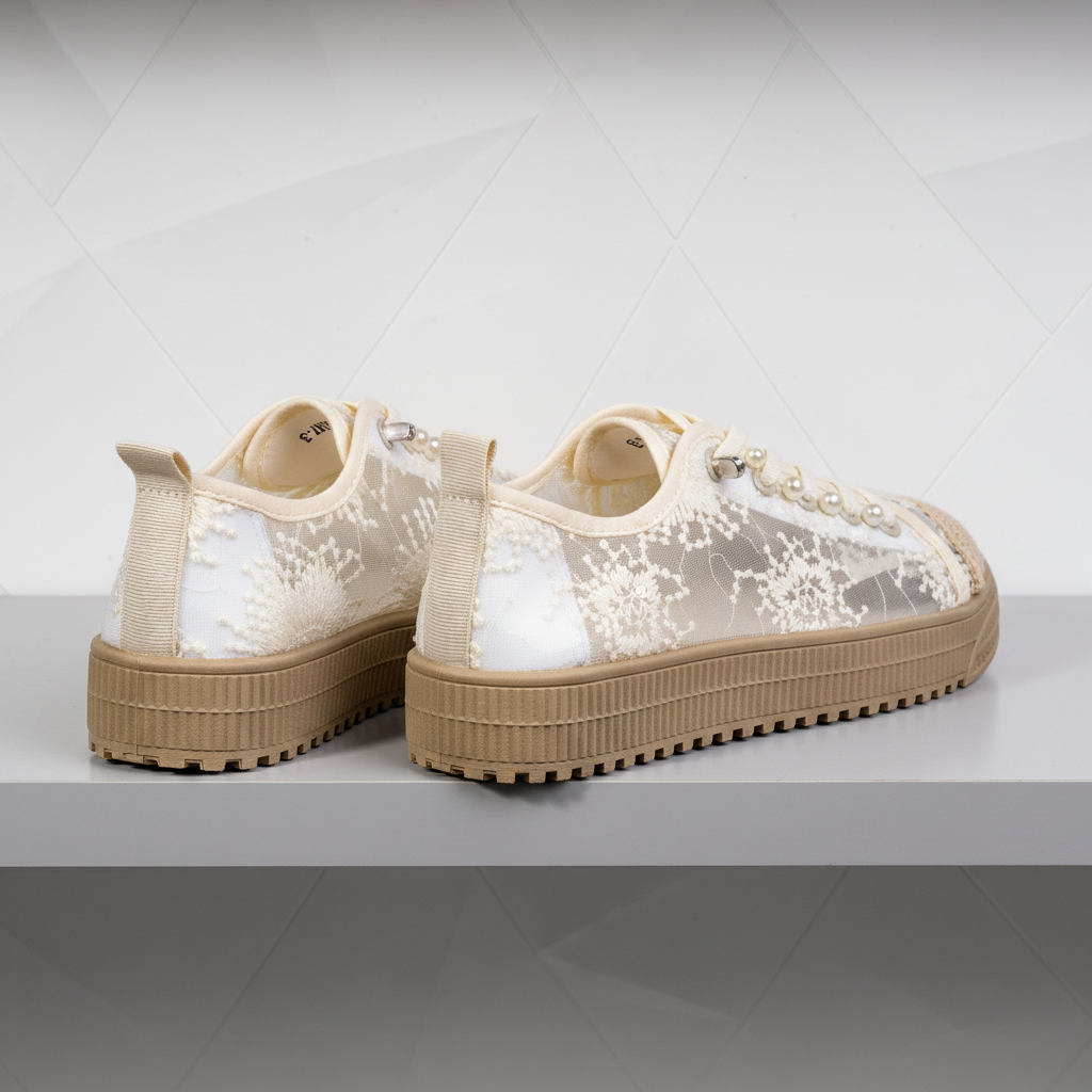 S587-3 Beige – Romantic Floral Lace Women’s Sneakers