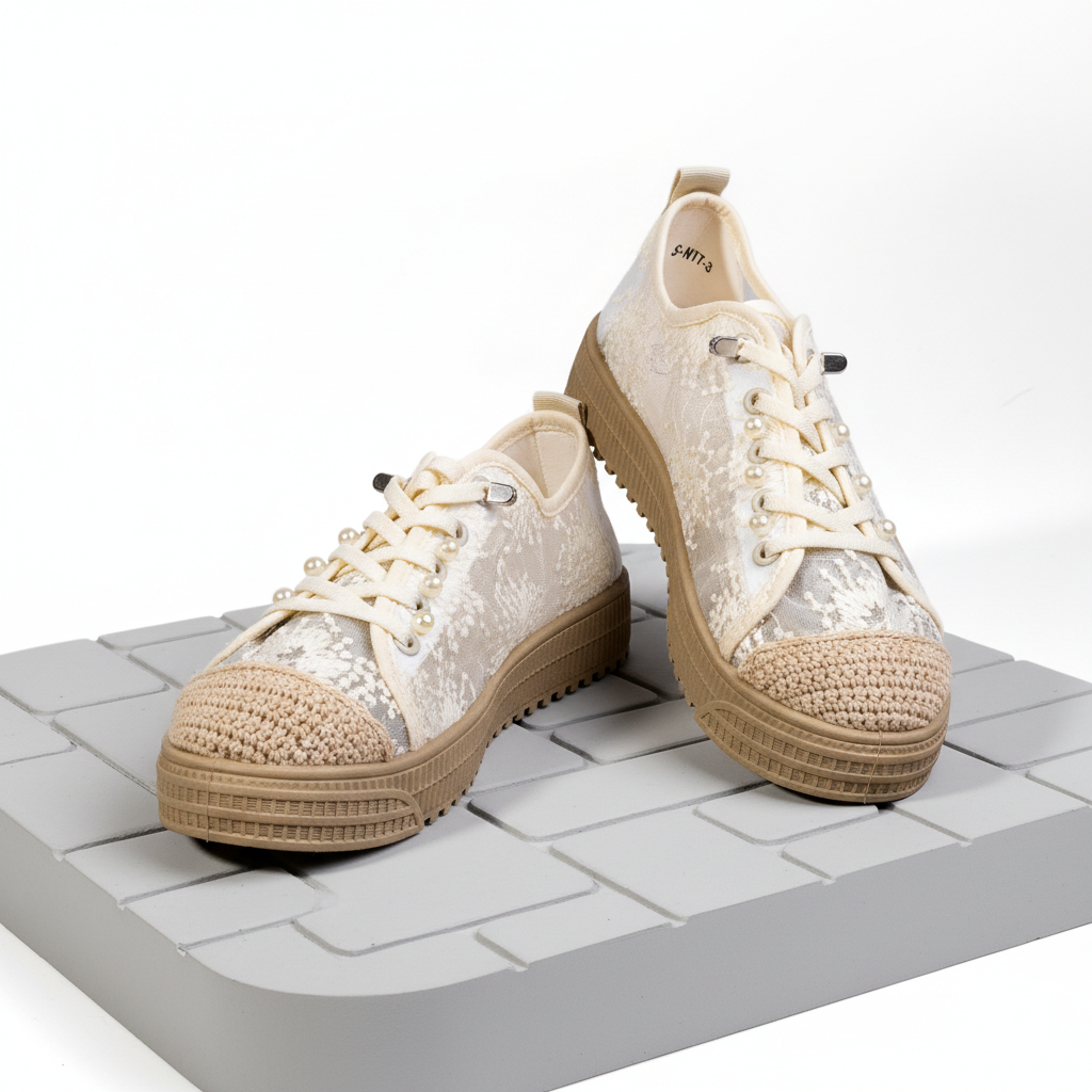 S587-3 Beige – Romantic Floral Lace Women’s Sneakers