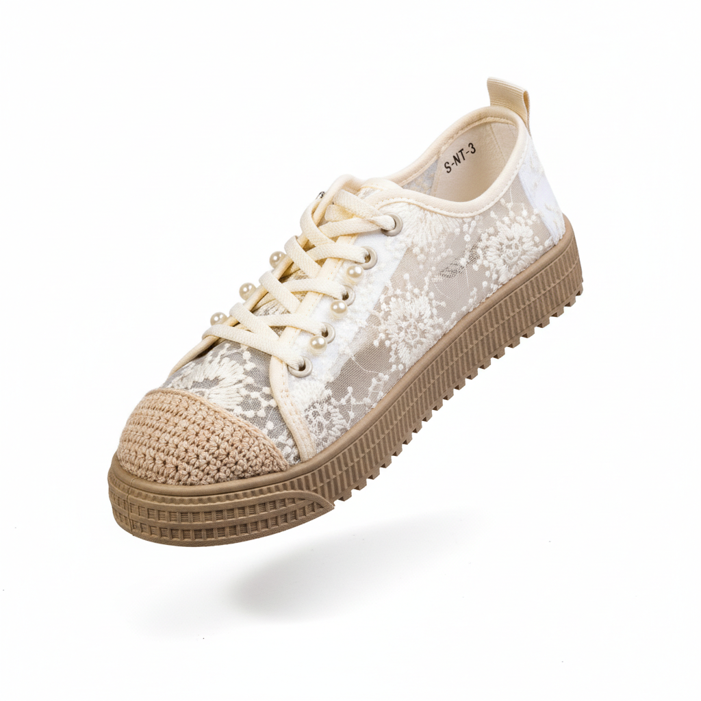 S587-3 Beige – Romantic Floral Lace Women’s Sneakers