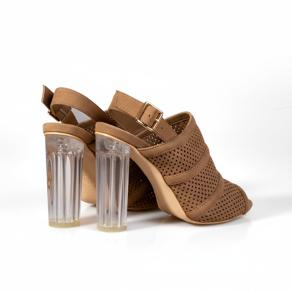 2461-E17 Beige – Women’s Perforated Suede Heeled Sandals