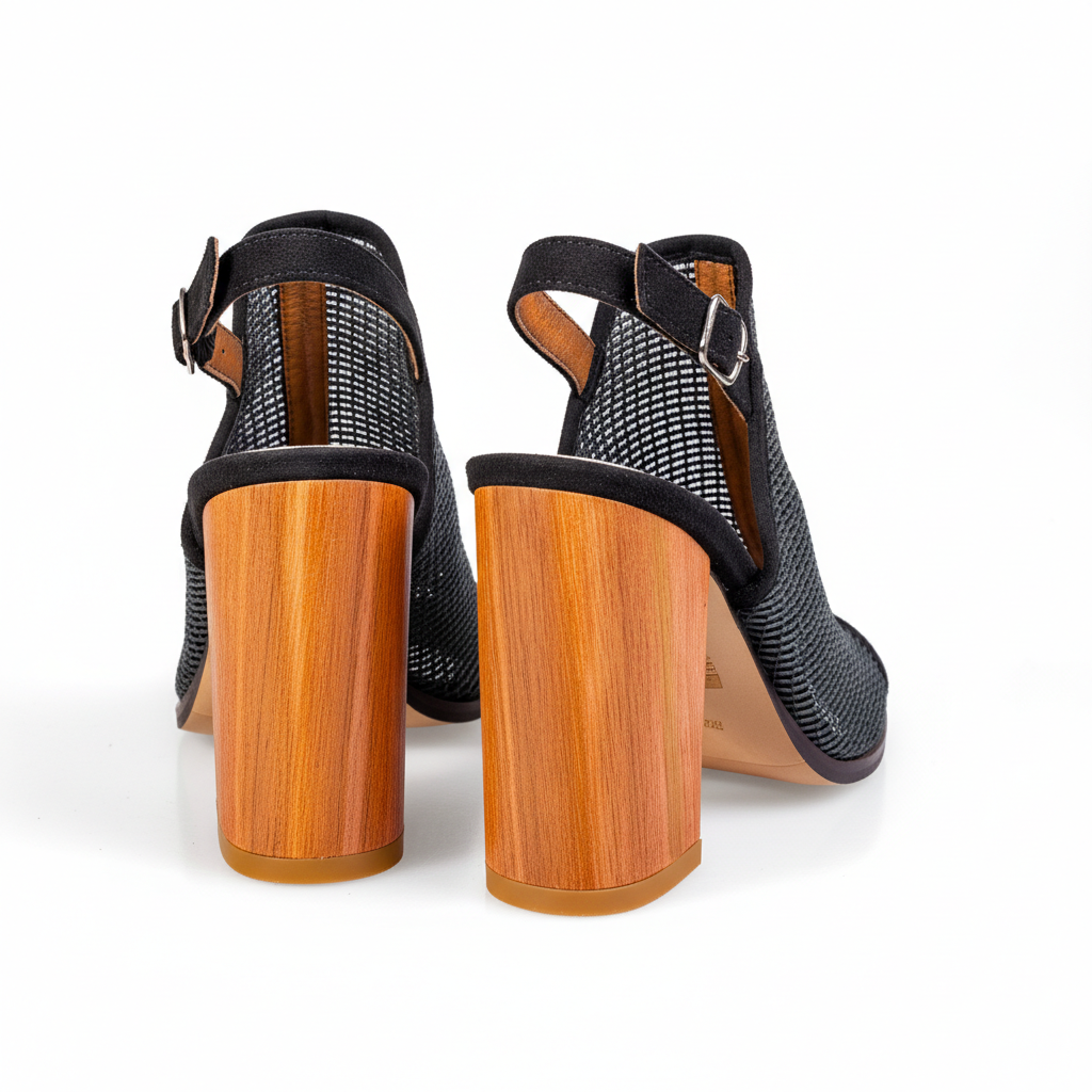 1266-7 Black – Women’s Geometric Mesh Heeled Sandals