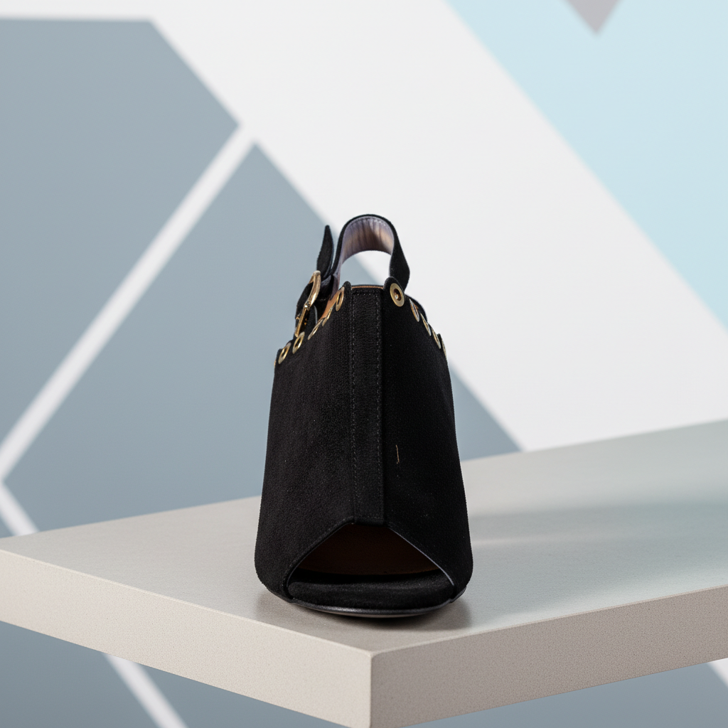 1266-32 Black – Women’s Elegant Grommet Detail Heeled Sandals