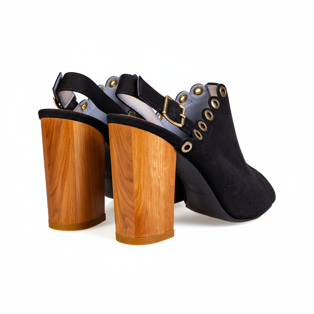 1266-32 Black – Women’s Elegant Grommet Detail Heeled Sandals