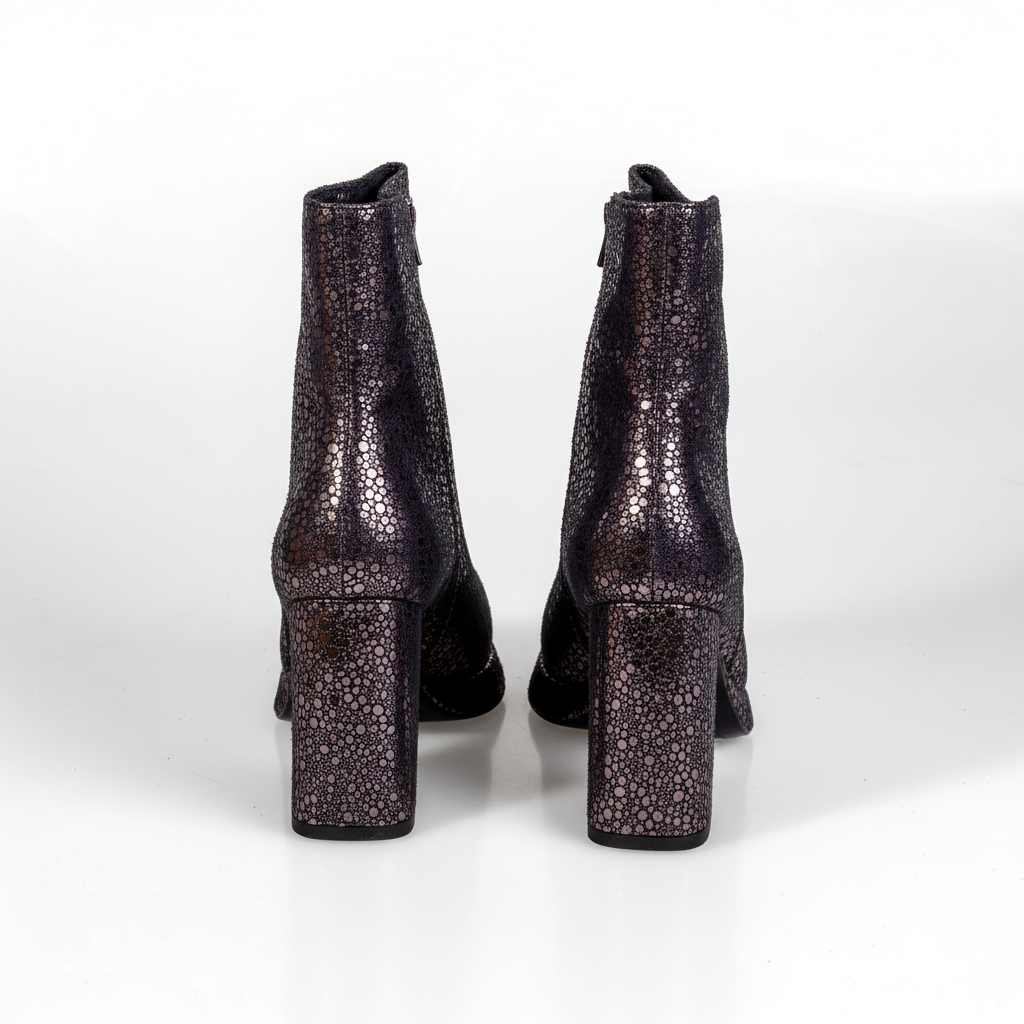 BS1090 Platinum – Women’s Pointed-Toe Metallic Textured Ankle Boots