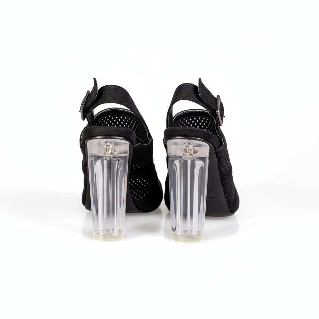 2461-E17 Black – Women’s Perforated Suede Heeled Sandals