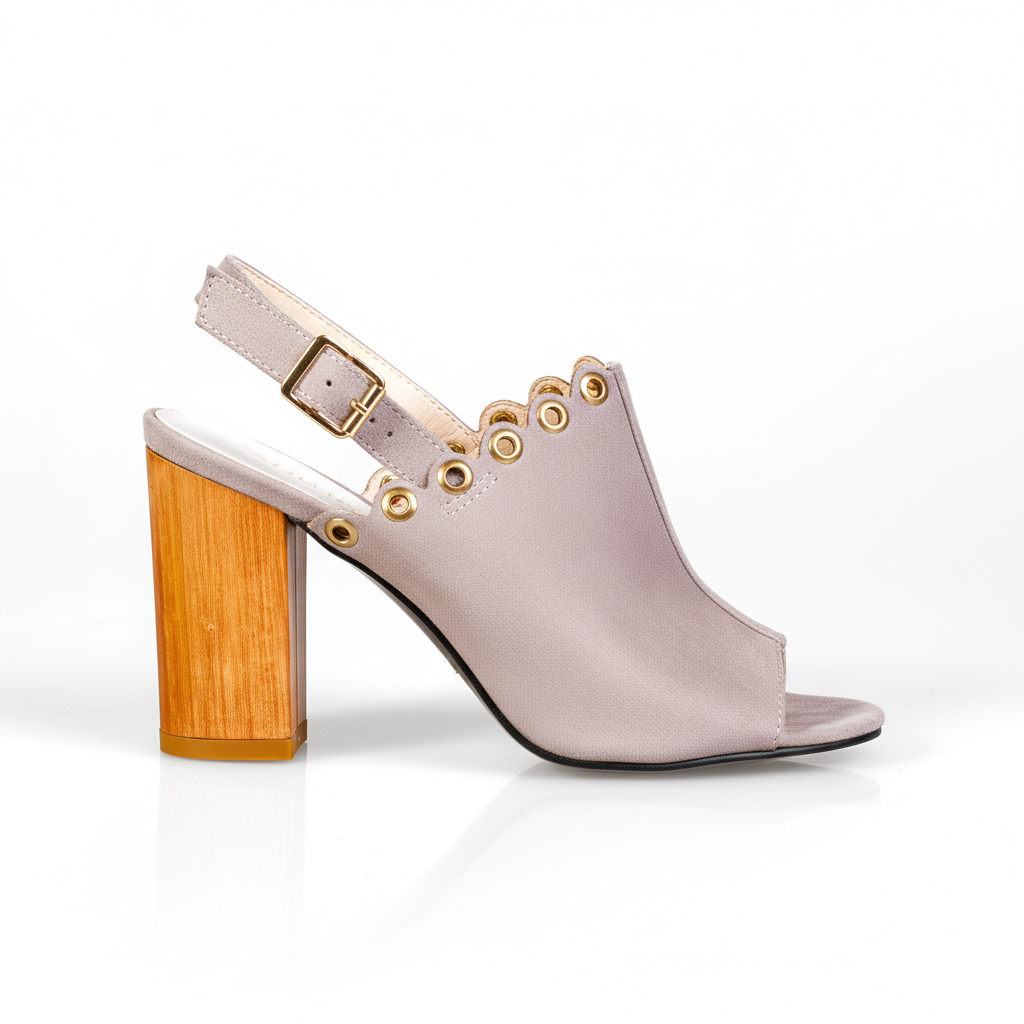 1266-32 Grey – Women’s Elegant Grommet Detail Heeled Sandals
